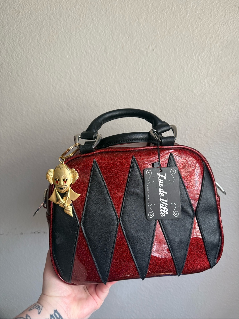 Lux de Ville Red and Black Harlequin Mini Dome Bag